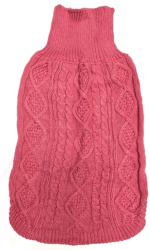 New Size Large (18" Long Back) Dog Pink Cable Knit Turtleneck Sweater