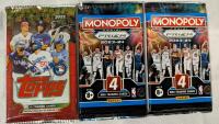 New Sports Card Lot. 2 Packs of Panini Monopoly Prizm 2023-2024 NBA Cards and 1 Pack of Tops 2022 MLB Cards