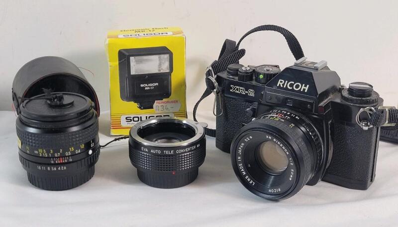 Ricoh XR-2 Camera w/28mm & 50mm Len plus EVA Auto Tele Converter 2x