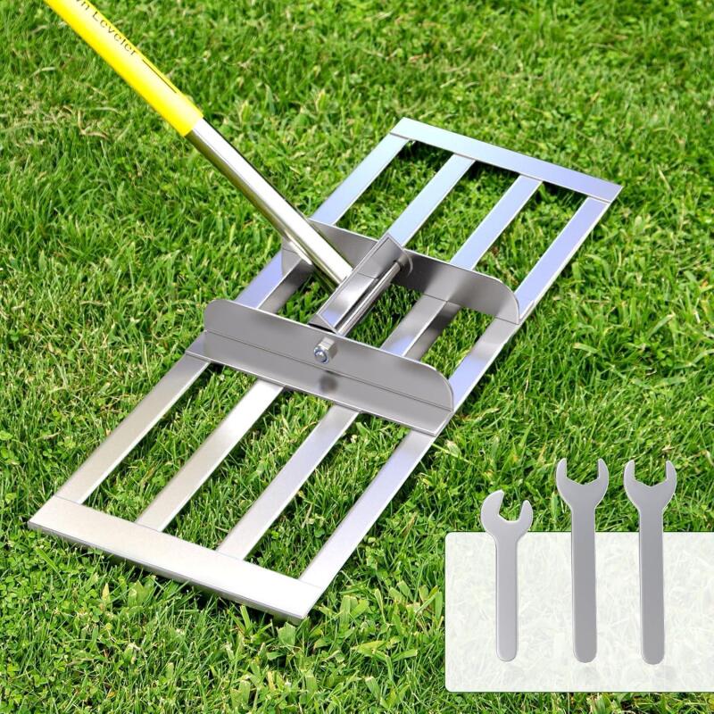 New Lawn Leveling Rake 30'' x 10'' Heavy Duty Leveling Rake for Soil, Insaga Lawn Leveler Tool with Adjustable 7ft Handle & Rounded Edges for Yard, Garden, and Farm Maintenance
