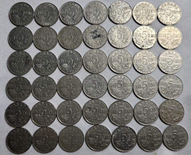 1922 - 1936 Canadian George V Nickel Lot . Includes 1926 Near 6 Coin