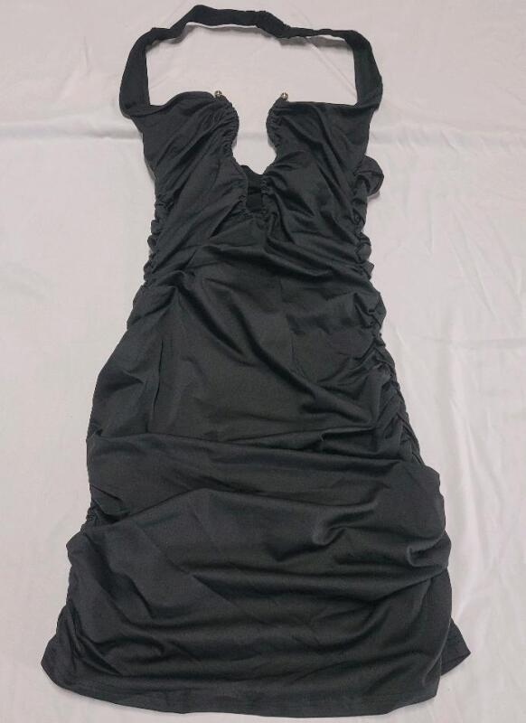 New Women's Sz. Medium (6) Black Neck-Strap Cocktail Mini Dress