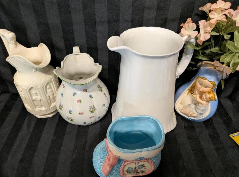 5 Vintage to Newer Vessels and Vases. Tallest measures 9" Tall