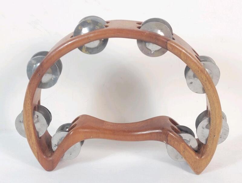 Wooden Seni-Circle Percussion Tambourine . Possibly Made from Teak . Tested Working