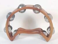 Wooden Seni-Circle Percussion Tambourine . Possibly Made from Teak . Tested Working