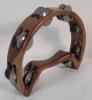 Wooden Seni-Circle Percussion Tambourine . Possibly Made from Teak . Tested Working - 3