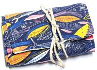 New Fish Print Canvas Fabric Pencil / Pens / Paintbrush Roll Wrap, Traditional Pencil Case Storage & Organization, Holds Up To 72&times; 7" Long Instruments, 7.75" Total Width &times; 31.25" Long (Excluding Braided Ties)