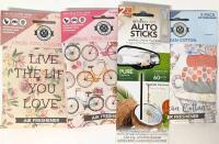 New 2-Pack Auto Sticks Air Fresheners (Seaside Coconut) & 3&times; 2-Packs Scented Air Freshener Sachets (Fruity. Tropical Flowet Coconut, Clean Cotton - 95ml Ea)