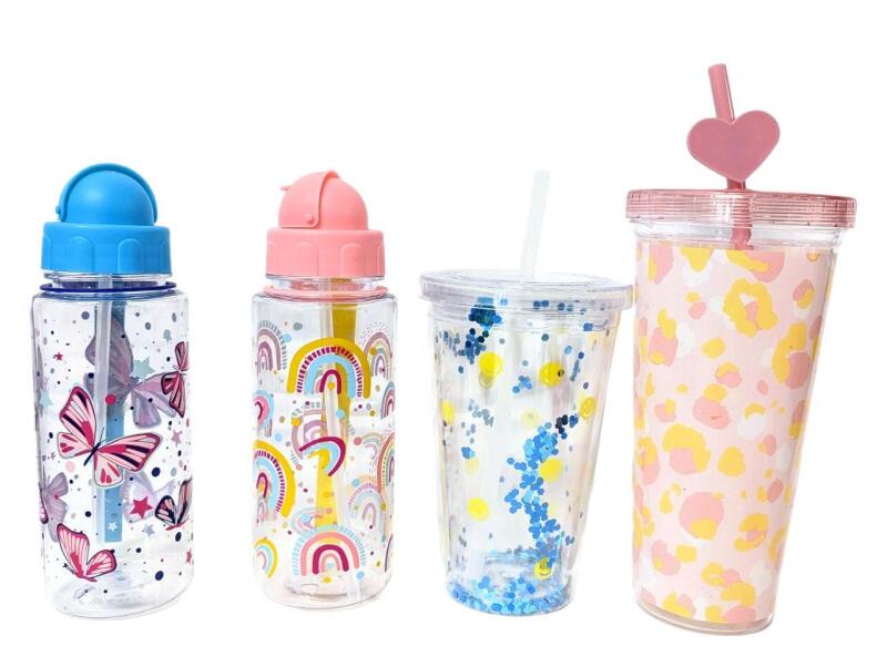 2 New 500ml Water Bottles With Wrist Wraps & 2 Plastic Tumblers Up To 893ml