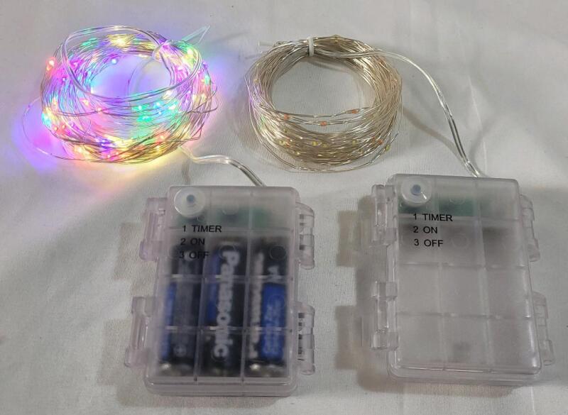 2-Pack New LED Fairy String Lights , Multi-Color . Both Tested Working . Requires 3 AA Batteries Each (not included)