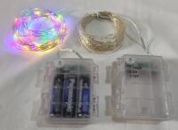 2-Pack New LED Fairy String Lights , Multi-Color . Both Tested Working . Requires 3 AA Batteries Each (not included)