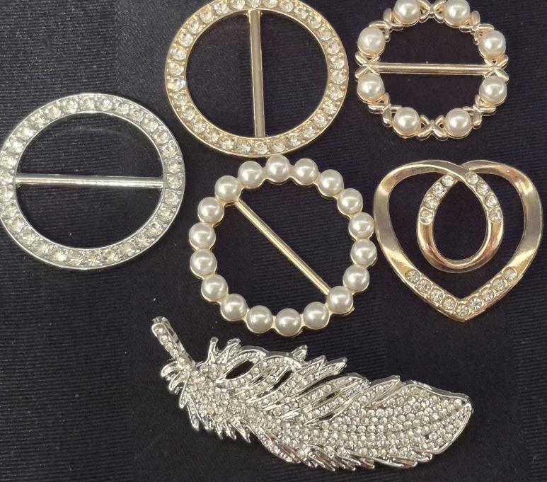 6 New Scarf Ring Clips & Brooch - Bling Bling