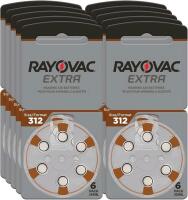 60 New Size 312 RAYOVAC Extra Advanced Hearing Aid Batteries, Model 312Z-6XECA (10&times; 6 Blister Packs) - EXP 2028-09-21
