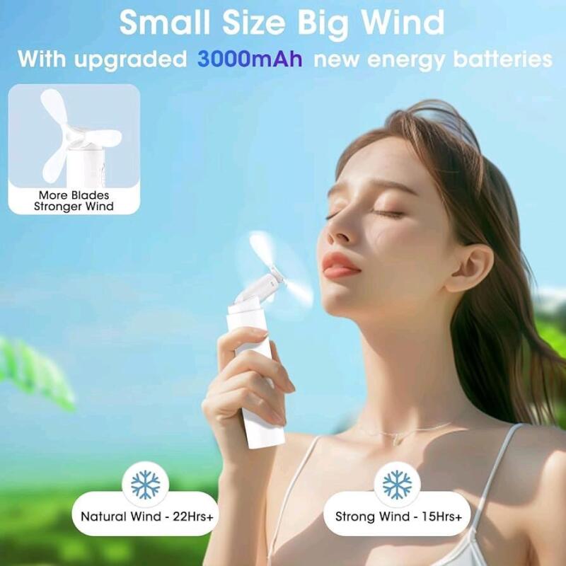 New Rechargeable Ultra Portable Mini Fan, Adjustable Angles, Soft, Safe Triple Leaf Fan Blades, 5" Long, USB-C