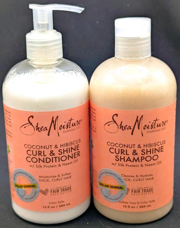 New Shea Moisture COCONUT & HIBISCUS Curl & Shine Shampoo + Conditioner for Bouncy Curls, With Silk Protein & Neem Oil | 384ml Each, Sulfate-Free & Color Safe