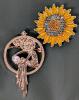 Art Deco Circular Brooch With Woman Holding Faux Pearl & Neat Detailed Rhinestone+ Enamel Sunflower Brooch, Up To 2" Long
