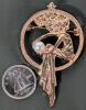Art Deco Circular Brooch With Woman Holding Faux Pearl & Neat Detailed Rhinestone+ Enamel Sunflower Brooch, Up To 2" Long - 2