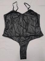 New Women's Sz. 1XL Black Faux Leather Spaghetti Strap Body Suit