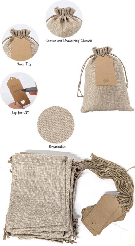 New Mini 5" &times; 7" Burlap Gift Sacks With Craft Paper Tags