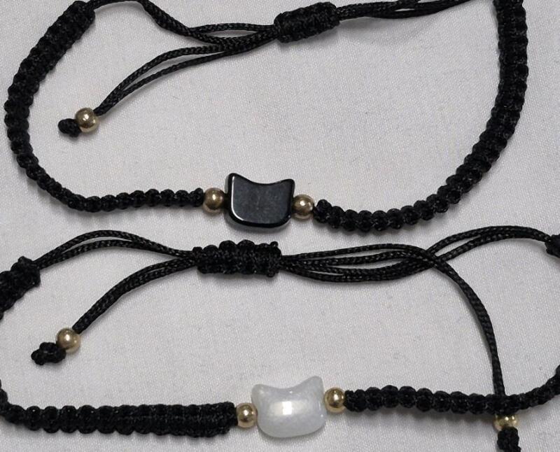 2 New Braided Adjustable Cat Head Stone Bracelets