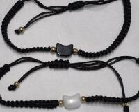 2 New Braided Adjustable Cat Head Stone Bracelets