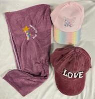 3 Pieces of Headwear, Includes Hair Towel Hood and 2 Baseball Caps