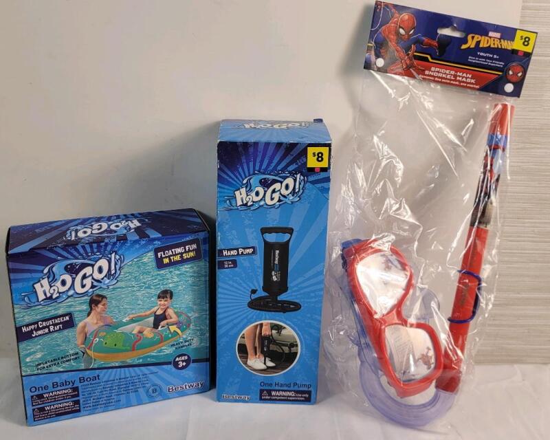 New H2O GO! Pool Baby Boat , H2O GO! Hand Pump & Spider-Man Snorkel Kit