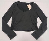 New Women's Sz. Large (8/10) Black Square Neck Long-Sleeve Crop-Top