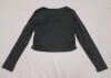New Women's Sz. Large (8/10) Black Square Neck Long-Sleeve Crop-Top - 2