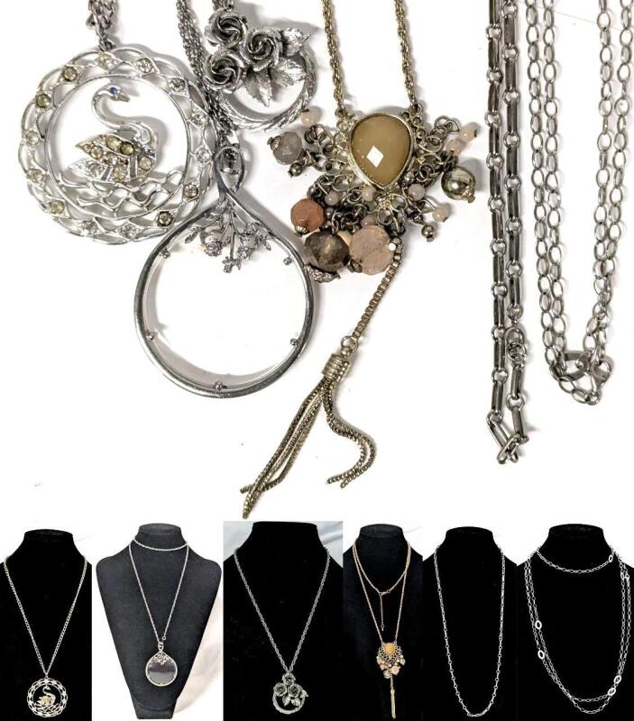 6 Vintage Chains & Statement Necklaces Up To 58" Long