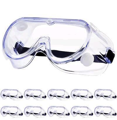 New 10-Pack SAFETY GOGGLES Non-Medical Anti-Fog Eye Protection From Impact, Chemicals & Dust, Model: SE-10, O/S, 7.3" &times; 2.5" &times; 3.4"