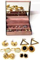 12 Pairs Vintage To Modern Pierced Earrings With Mirrored Mini Jewelry Case