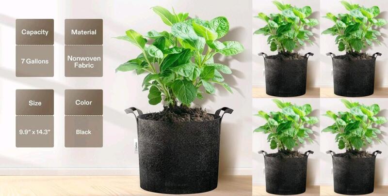 New 5-Pack LUMOX 7 Gallon Premium Fabric Grow Bags