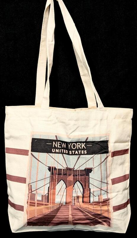 New Aesthetic Tote The New York Canvas Tote Bag With Zippered Tops & Extra Pocket, 15" &times; 3.85" &times; 12.5" High (Excluding Handles)