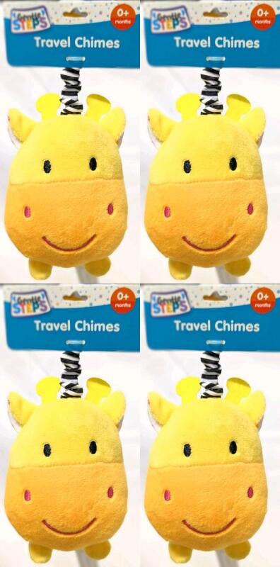4 New Gentle Steps Plush Giraffe Travel Baby Rattles With Elastic Tiev& Velcro Strap. 7.5" Long Each, Ages 0+