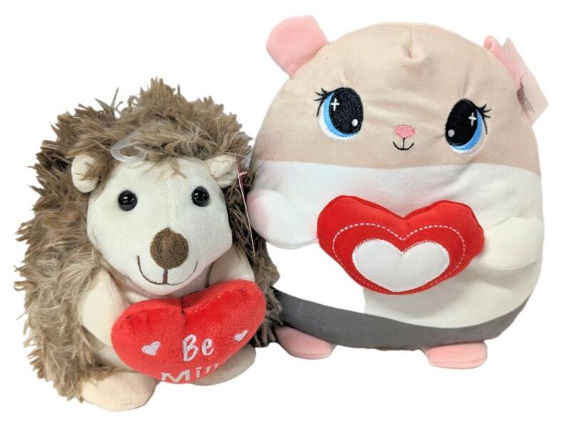 2 New 6.5" - 9" Tall Valentine's Plush Toys : Hedgehog & Hamster