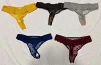 5 New Pairs of Women&rsquo;s Large Lacy Thongs with Heart Decorations