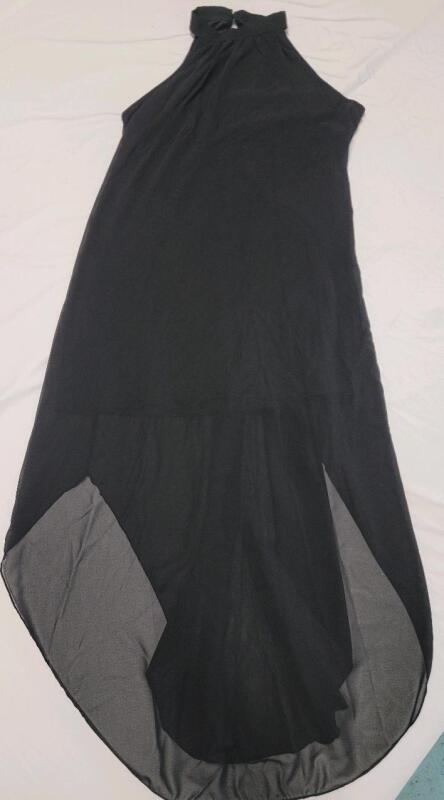 New Women's Sz. Large Black Halter Neck Sleeveless Long Maxi Dress w/Flowy Sheer Silhouette