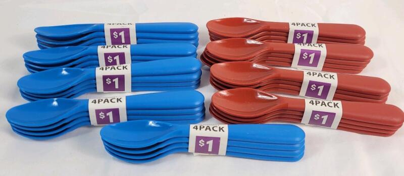 9-Packs New Blue & Red Spoons . Freezer , Dishwasher & Microwave Safe , for ages 18months plus . 9 Packs , 4 Spoons per Pack