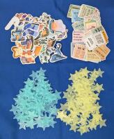 200 New Glow In The Dark Plastic Glitter Stars 1.25" Long With Adhesive Dots & 100 New Stickers : Winter Holiday & Positive Affirmation Reminder Notes