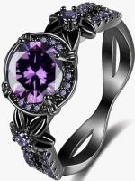 STUNNING New sz 7 Stamped 10KT Gothic Ring with Purple Stones