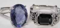 2 New sz 7 Statement Rings Blue & Black Stones