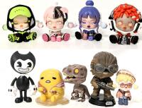 Assorted Vinyl Figures: 5&times; Pop Mart SKULLPANDA Kids, Bendy, Funko Chewbacca Bobblehead, JP Velociraptor, Gudetama (Separated Egg White), Up To 5"