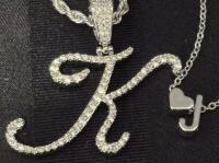 2 New Bling Initials "K" & "J" Pendant Necklaces 18" Long