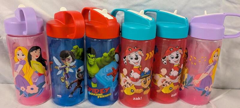 6 New Children's Water Bottles. 16oz Capacity. 7.5" Tall