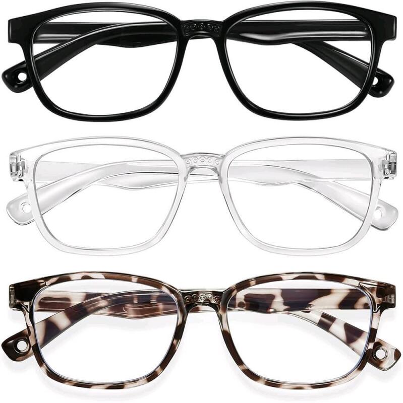 3 New Pairs Blue Light-Blocking Non-Prescription Glasses With Cloth Bag, Cleaning Cloth & Mini Glasses Screwdriver