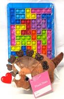 New Tetris-Style Silicone Fidget Popper Puzzle Board 6.5" &times; 9.75" & Stupidly Cute Valentine's Triceratops Plush Toy