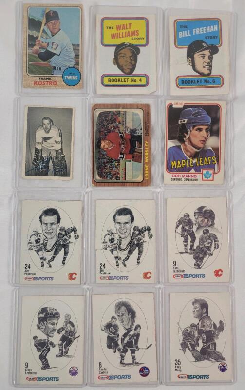 1968 - 1987 Vintage NHL Hockey & MLB Baseball Trading Card Singles . 12 Trading Cards .