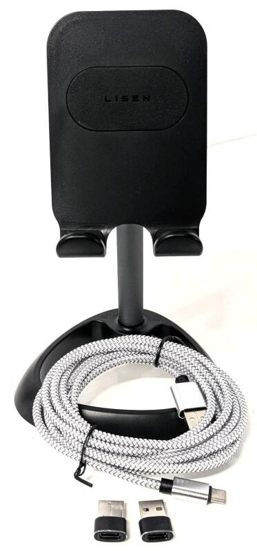 New Lisen Telescoping Desktop Phone Stand (Up To 8" Tall), 2 Meter Long USB-C to USB-A Charging Cable & 2&times; USB-C to USB-A Converter Attachments
