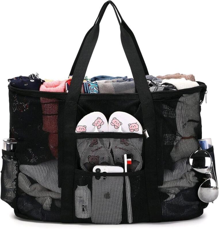 New Extra Large Foldable Mesh Tote Bag with 11 Pockets, 24.8" &times; 9.4" &times; 14.56"